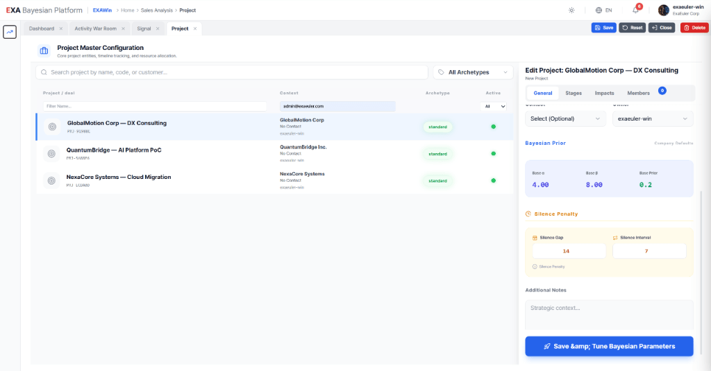 EXAWin Project Master — Bayesian prior configuration and project management
