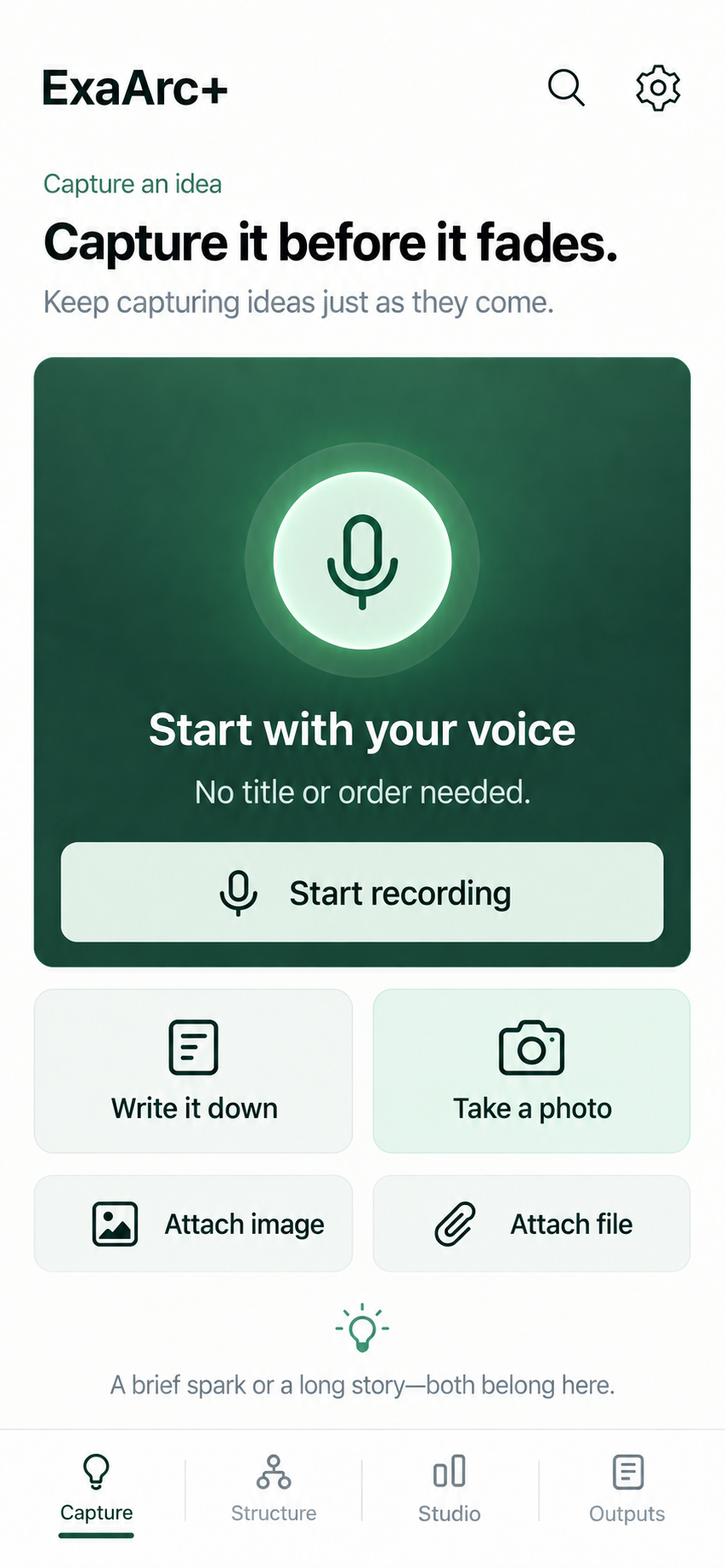 Capture now · Voice and photos